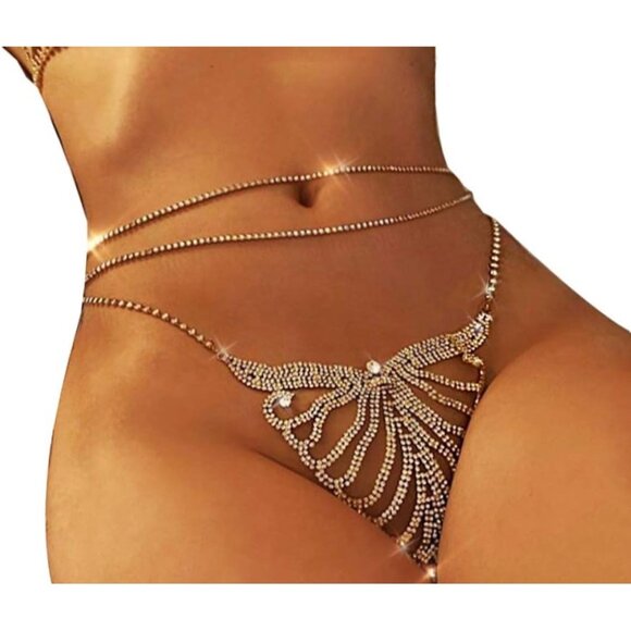 Women Sexy Rhinstone Underwear Body Chain Crystal String Belly Waist Chain Shine - Picture 1 of 5